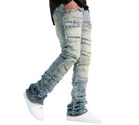 Jeans Herren Destroyed Jeanshose Y2K Modisch Stretch Denimhose Gestapelte Patch-Jeans Regular Fit Skinny Röhrenjeans zerrissene Jeanshosen Freizeit Streetwear Slim Fit Denim Hosen, azul claro, M