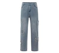 Jeans Herren Sommer Baggy Jeanshose Vintage Weites Bein Wanderhose Vintage Bermuda Hosen Business Arbeitshose Stretch Locker Freizeithose Männer Lang Jeans Lässig Slim Fit Stoffhose Jogger Retro, azul