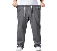 Jeans Herren Super Plus Size Straight Fit Jeanshosen mit Schnalle Reißverschluss Gummizug Bund Denim hose Loose Fit Herrenjeans Weites BaumwollenJeans Casual Denim Trousers Cowboy Style Wear, Z1 gris