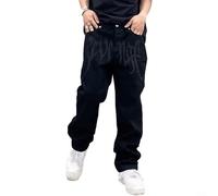 Jeans holgados de moda para hombre, pantalones de hip hop y patineta diseñados para adolescentes y niños (M negro)