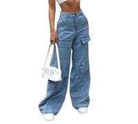 Jeans Holgados for Mujer Pantalones Cargo Y2K Pantalones De Mezclilla De Talle Alto Pantalones Vaqueros De Piernas Anchas for Mujer con Bolsillos Vintage Casual Moda Streetwear Tamaño for Damas Camise