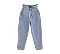 Jeans holgados para mujer, cintura alta, elásticos, lisos, holgados, pantalones anchos, azul, L