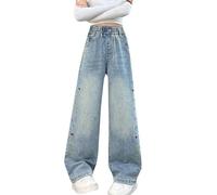 Jeans holgados para niñas, pantalones de mezclilla de moda con lazo y corazón, cintura alta, hip hop, ropa de calle, Y2K, pantalones lavados estéticos, cintura elástica, pantalones deportivos casuales