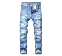 Jeans Hombre Skinny - Pantalones Vaqueros Elásticos para Ajustados Rasgados Desgastados De Pierna Recta Pantalones Vaqueros Elásticos para Motocicleta (Blue 42)
