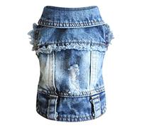 Jeans Hundekleid aus Stoff, traje de mezclilla con detalles de Rueschen und Cargo - Haustier Artikel, Einsatz fuer kleine Hunde, Katzen Foto Looks, praktisch im Alltag, Reise, Pflege oder Zuhause (2)