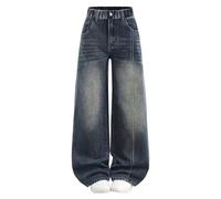 Jeans Kids Girls Wide Leg Baggy Denim Trousers Trendy Loose Fit Flared Jeans Teen Girls Tightener Elastic Waist Comfy Stretchy Streetwear Casual Vacation Pants for Spring Summer