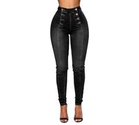 Jeans Levanta Cola para Mujer, Ajustados, de Cintura Alta, elásticos, con Curvas, Color Negro, Talla pequeña
