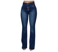 Jeans Mujer Pantalones Medios Cintura Jeans Flare Stretch Bell Jeans Long Mujeres Jeans Slim Mujeres Jeans Pantalon Mujer Vaqueros Pantalón Invierno Mujer (Dark Blue, XL)