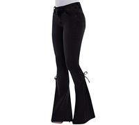 Jeans Mujer,Plus Casual Women Bow Pant Elástico Loose Denim Boot Cut Jeans de Cinturones Anchos (Black, L).
