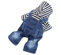 Jeans Overol fuer Hunde aus Stoff, mono de mezclilla con diseño de Kapuze und Streifendesign - Haustier Artikel, Einsatz kleine laessige Fotos, praktisch im Alltag, Reise (4)