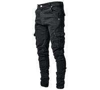 Jeans para hombre, corte recto, color negro, recto, parte delantera plana, ajuste regular, elásticos, con múltiples bolsillos, estilo clásico, para ocio, elegantes, resistentes a las arrugas, con