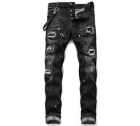 Jeans para Hombres, Jeans Ajustados De Pierna para Hombres, Jeans Elásticos con Rotos, Jeans De Corte, Jeans De Mendigo,34