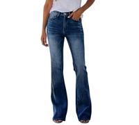 Jeans para mujer, de tiro medio, largo y largo con corte de bota para mujer, pantalones de mezclilla rasgados de corte entallado, pantalones de mezclilla con levantamiento de glúteos, con bolsillos