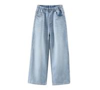 Jeans para Niñas Baggy Pierna Ancha Vaqueros Largos Stretch Denim Pantalones con Cintura Elástica Casuales Holgados Azul Pants con Bolsillos Moda Streetwear para Infantil 6-14 años