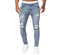 Jeans rasgados para hombre, ajustados, pierna cónica, pantalones de mezclilla ajustados y elásticos, cintura alta, desgastados, casuales, para motocicleta, motocross, equitación, carreras, pantalones