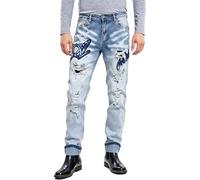 Jeans Skinny Hombre Corte Ajustado Graffiti Lavado Lavado Lavado Pantalones Punk Hombres Y2k Vintage Streetwear Pantalones De Trabajo Denim Bolsillos Funcionales Cómodo Estilo Moto, azul, XXL