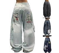 Jeans Wide Leg Damen High Waist Grau Jeans Damen High Waist Weites Bein Große Größen Damenjeans Cargo Jeanshosen Große Größen Jeanshose mit Knopf Harem shose mit Taschen Loungehose Langgröße Muster