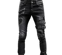 Jeans Y2K Slim Fit Stretch Freizeithose Herrenhose zerrissene Röhrenjeans Distressed Destroyed Regular Straight Leg Fashion Comfort Flex Waist Jeanshose Lässige Mode Skinny Denim Hose, Negro , 3XL