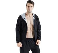 Jeansjacken Herren Sauna-Shirt für Herren, Schwitzmantel, Kompressionsmantel, Reißverschluss, einfarbig, Workout, Sport, Shapewear, Fitnessstudio, Übungsjacke Mantel Herren Winter 54 (Black, XXL)