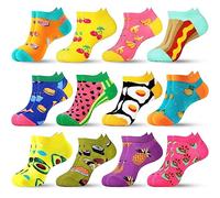 Jeasona 12 Pares Comida Calcetines Mujer Divertidos 39-42 Algodon Calcetines Originales Mujer Dibujos Regalos Originales para Esposa Novia Hermana Hija Amiga, Cumpleaños Navidad San Valentin Reyes