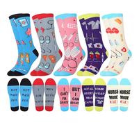 Jeasona 5 pares de calcetines para mujer de algodón con frases en la parte inferior, talla 6-9, Multicolor 9648, 6-9