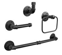Jeasor Kit de 4 Anillos de Toalla de baño de Tubo Industrial, Kit de Accesorios de Montaje en Pared, Incluye Gancho para Bata, Barra de Toalla de 18 Pulgadas y Anillo de Toalla