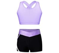 JEATHA 2PCS Niños Niñas Traje Deportivo Letra Impresa Camiseta Sin Mangas Crop Top con Bottoms Set para Ballet Dance Gym Workout Lavanda B 9-10 años