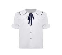 JEATHA Camisa Básica Blanco De Manga Corta con Cuello para Niña Blusa con Botones Elegante Estilo Victoriano Y Vintage Uniforme Escolar Blanco C 11-12 años
