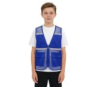 JEATHA Chaleco De Seguridad Niños De Malla Transpirable Chaleco Reflectante De Alta Visibilidad Ropa De Actividades De Voluntariado Azul 11-12 años