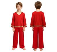 JEATHA Conjunto De Danza Alabanza Litúrgica para Niño Sudadera Culto Litúrgico con Pantalones Anchos Parroquia Rojo 9-10 años