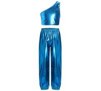 JEATHA Conjunto De Danza Jazz Hiphop para Niñas Crop Top con Pantalones Metálicos Ropa De Baile Moderno Disfraz De Baile Fiesta Actuación Azul 5-6 años
