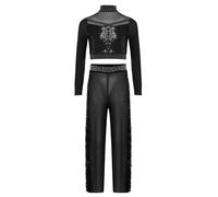 JEATHA Conjuntos 2 Pcs De Danza para Niñas Top De Baile Lentejuelas con Pantalones De Danza De Pierna Ancha Disfraz Brillante Actuación Negro 5-6 años