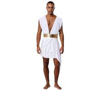 JEATHA COSTUMES Disfraz De Toga Griega De Lujo Para Hombre Disfraz De Emperador Griego Trajes Cosplay Carnaval De Halloween Blanco 3XL