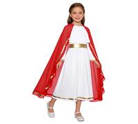 JEATHA Disfraces De Virgen María para Niña Vestido De Cosplay De Diosa Griega Blanca Disfraz De Toga Griega para Fiesta Cosplay Rojo 11-12 años