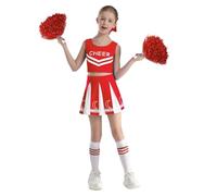 JEATHA Disfraz Animadora Niña Camiseta Sin Manga Y Falda Corta Plisada Uniforme Porrista Para Competición Deportiva Y Fiestas Rojo 9-10 años