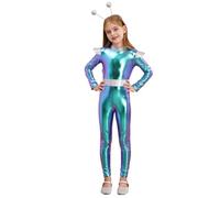 JEATHA Disfraz De Alienígena Para Niñas Mono De Astronauta Espacial Robot Brillante Metálico Con Aro Para El Pelo Disfraz De Cosplay De Halloween Azul 7-8 años