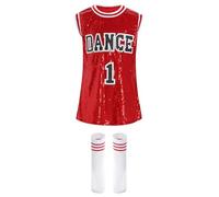 JEATHA Disfraz De Animadora para Niña Vestido Sin Manga Uniforme De Porristas Lentejuelas Vestido Brillante para Halloween Y Fiestas Rojo 9-10 años