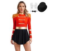 JEATHA Disfraz de Domadora Circo para mujer Maillot Lentejuelas de Danza Vestido de Fiesta Carnaval sin Manga Disfraz Circo Fiesta Carnaval Cosplay C rojo S