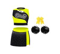 JEATHA Disfraz De Fiesta Animadora Para Niña Conjunto De Top Corto Y Falda Plisada Con Pompones Conjunto De Porristas Para Fútbol Amarillo fluorescente 15-16 años