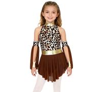 JEATHA Disfraz De Nativa Americana Para Niñas Vestido Con Estampado De Leopardo Cuello Alto Disfraz De Vaqueros E Indios De Halloween Marrón oscuro 13-14 años