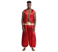 JEATHA Disfraz De Princípe Árabe Cosplay Para Hombre Chaleco Abierta Y Pantalones Largos Disfraz De Juego De Rol Fiesta Carnaval Burgundy&Burgundy 3XL