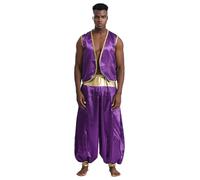 JEATHA Disfraz De Princípe Árabe Cosplay Para Hombre Chaleco Abierta Y Pantalones Largos Disfraz De Juego De Rol Fiesta Carnaval Dark Purple&Dark Purple XL