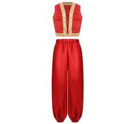 JEATHA Disfraz De Princípe Árabe Cosplay Para Niños Chaleco Medieval + Pantalones Disfraz De Carnaval Fiesta Temática Rojo 15-16 años