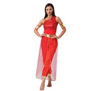 JEATHA Disfraz Princesa Árabe Mujer Mameluco De Danza Del Vientre India Con Mangas Disfraz De Genio Traje Cosplay De Canaval Halloween Rojo S