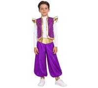 JEATHA Juego De Disfraz De Príncipe De Aladino Para Niño Conjunto De Chaleco Y Pantalones Traje De Fiesta Canaval Morado 7-8 años