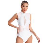 JEATHA Maillot Brillante De Danza Balle Mujer Leotardo Patinaje Artístico Maillot Brillante De Danza Clásica Body Ballet Leotardo Fiesta Actuación Blanco M