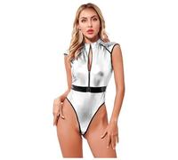 JEATHA Maillot Brillante De Danza Ballet Mujer Leotardo Metálico Brillante Sin Mangas Leotardo Patinaje Artístico Body Deportivo Gimnasia Traje De Baño Plateado D S