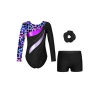 JEATHA Maillot Brillante De Danza Ballet Niña Mono Deportivo Con Pantalones Maillot Gimnasia Ritmica Patinaje Body Baile Ejercicio negro estrellado 9-10 años