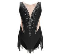 JEATHA Maillot De Danza Baile Brillantes Niñas Leotardo Patinaje Artístico Maillot Gimnasia Rítmica Traje De Rendimiento Disfraz De Bailarina Fiesta Actuación Negro B 9-10 años