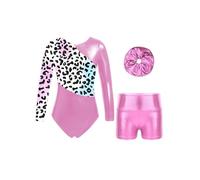 JEATHA Maillot de Patinaje Artístico Para Niñas Leotardo De Gimnasia Rítmica Mono De Deportivo Brillante + Pantalones Elásticos Traje De Fiesta Actuacion Rosa D 5-6 años